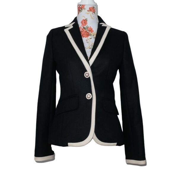 $398 J.Crew Wool Lexington Jacket Enamel Buttons Ouvrier Des Ports Black Cream 0